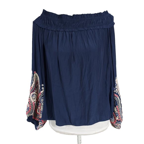 Ramy Brook Carly Embroidered Off the Shoulder Boho Shirt Top Sz Medium NWT $345 - Picture 1 of 13